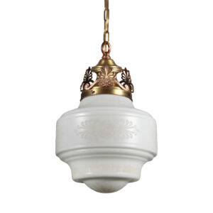 Antique Neoclassical Pendant Light with Acid Cut-Back Shade