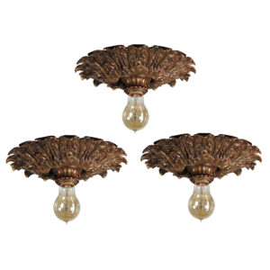 Matching Antique Cast Bronze Flush-Mount Lights with Exposed Bulbs, E.F. Caldwell