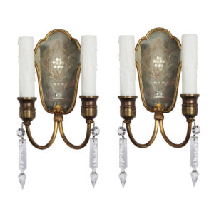 Pair of Antique Mirrored Neoclassical Sconces with Spear Prisms
