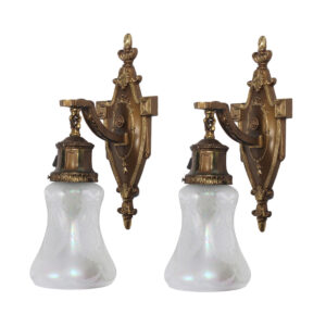 Antique Pair of Single Arm Sconces with Original Glass Shades, Early 1900’s