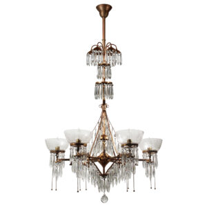 Antique Gas Chandelier with Crystal Prisms, c. 1880