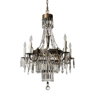Antique Neoclassical Empire Chandelier with Spear Prisms, c. 1910