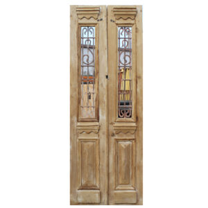 Antique Pair of 34” French Colonial Doors with Iron Inserts