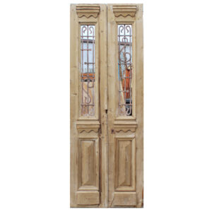 Pair of 35” Salvaged French Colonial Doors with Iron Inserts