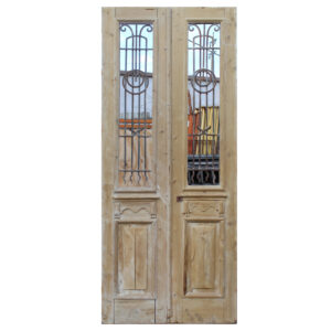 Pair of 40” Antique French Colonial Doors with Iron Inserts