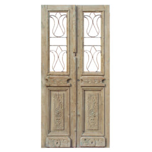 Pair of 39” Salvaged French Colonial Doors with Iron Inserts, Late 1800’s