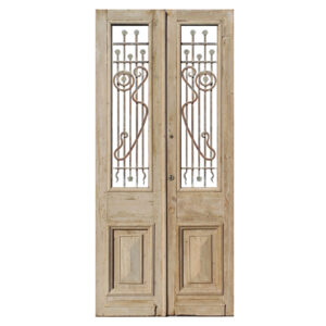 Antique Pair of 43” French Colonial Doors with Iron Inserts, Late 1800’s