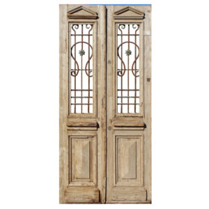Pair of Antique 43” French Colonial Doors with Iron Inserts