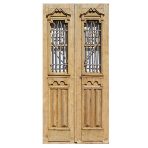 Pair of Salvaged 42” French Colonial Doors with Iron Inserts