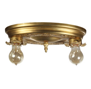 Neoclassical Flush Mount Fixture in Brass, Antique Lighting