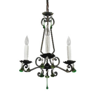 Antique Iron Chandelier with Green Prisms, Early 1900’s