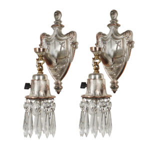 Neoclassical Pair of Antique Silver Plated Sconces with Prisms, Findlays Fine Fixtures