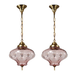 Vintage New Old Stock Pendant Lights with Pink Glass Shades