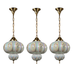 Vintage New Old Stock Pendant Lights with Iridescent Glass Shades