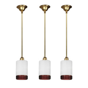 New Old Stock Swedish Pendant Lights with Cylindrical Glass Shades, Mid Century Lighting