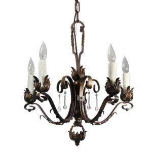 Cast Iron Five-Light Chandelier with Prisms, Antique Lighting
