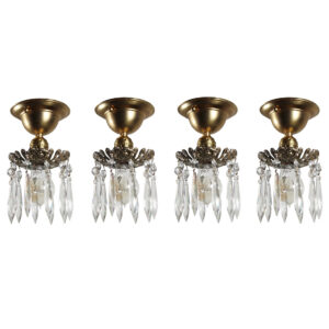 Antique Brass Flush-Mount Lights with Exposed Bulbs and Prisms
