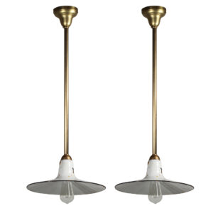 Matching Antique Industrial Pendant Lights with White Enamel Shades