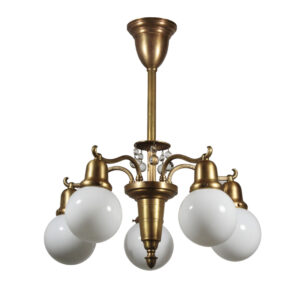 Antique Brass Semi Flush-Mount Chandelier with Ball Shades