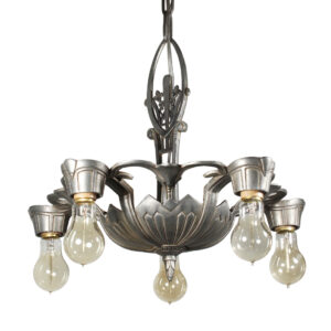 Antique Art Deco Five-Light Chandelier with Exposed Bulbs, c. 1930