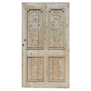 Substantial 59″ Antique French Colonial Door with Carved Panels