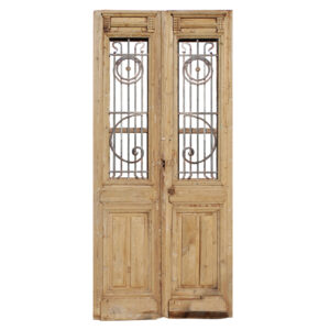 Pair of Antique 43” French Colonial Doors with Iron Inserts, 19th Century