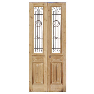 Pair of Reclaimed 40” French Colonial Doors with Iron Inserts