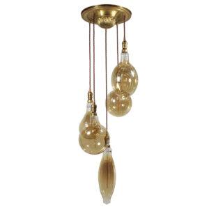 Exposed Bulb Five-Light Brass Chandelier, Antique Lighting
