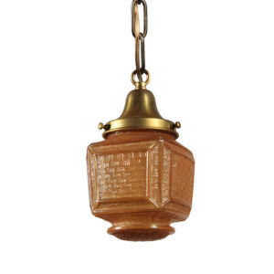 Antique Brass Pendant with Glass Shade, c. 1920