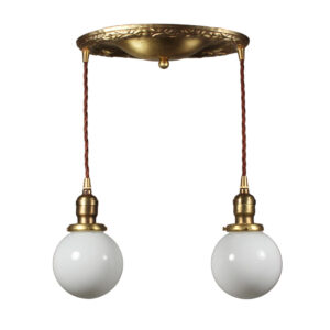 Brass Semi Flush-Mount Chandelier with Ball Shades, Antique Lighting