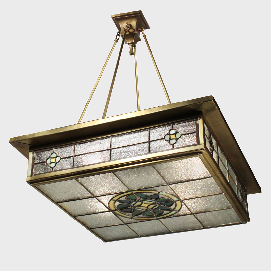 SOLD Unusual Antique Stained Glass Chandelier c. 1900 Antique