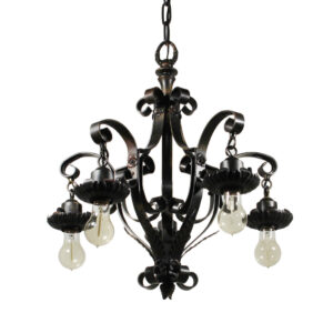 Antique Spanish Revival Five-Light Iron Chandelier, Early 1900s