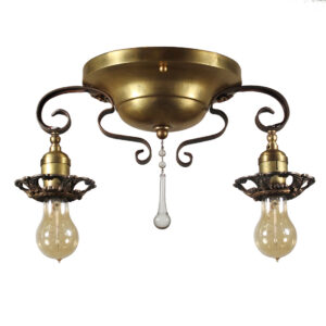 Antique Semi-Flush Light with Exposed Bulbs, Iron & Brass