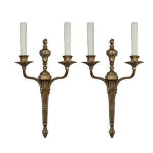 Antique Pair of Brass Neoclassical Double-Arm Sconces
