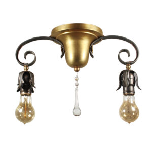Antique Two-Tone Semi-Flush Light with Exposed Bulbs