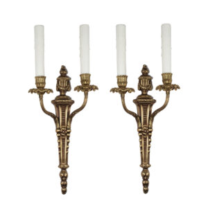 Pair of Antique Brass Neoclassical Double-Arm Sconces