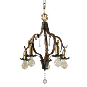 Antique Two-Tone Five-Light Chandelier with Prisms