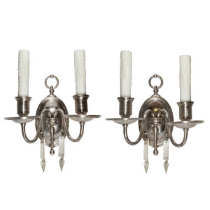 Pair of Antique Silver Plated Sconces with Prisms