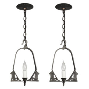 Matching Antique Figural Tudor Chandeliers by Virden, Early 1900s