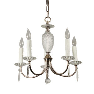 Antique Neoclassical Silver Plate Chandelier with Prisms, Early 1900’s