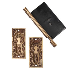 Complete Antique Bronze Eastlake Pocket Door Hardware Set for Single Door, c.1880