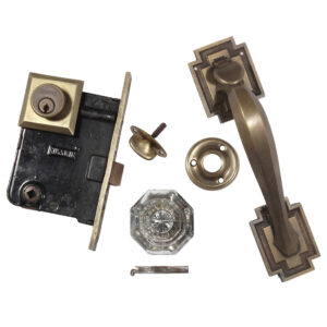 Complete Antique Brass Exterior Lock Set with Thumb Latch