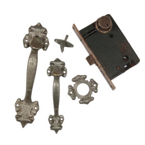 Complete Antique Hammered Tudor Thumb Latch Set with Lock