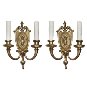 Antique Brass Double-Arm Sconce Pair, Neoclassical