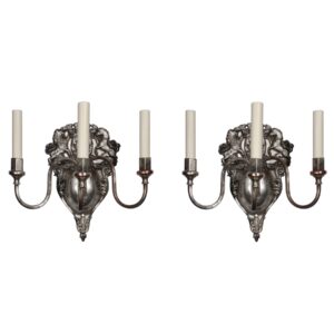 Exceptional Pair of Antique Figural Silver-Plated Sconces, Lions and Unicorns