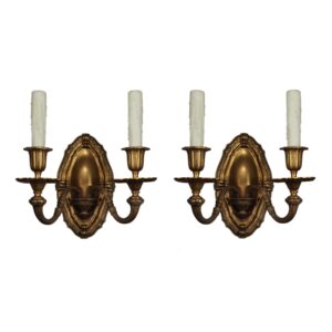 Antique Georgian Style Sconces in Gilded Bronze, E.F Caldwell Attributed