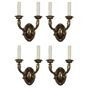 Antique Neoclassical Style Bronze Figural Sconce Pairs by E.F Caldwell