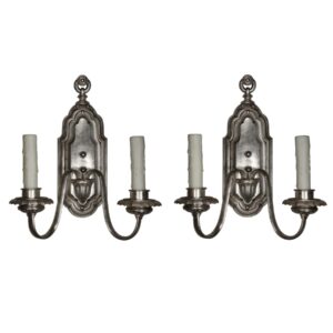 Pair of Silver Plated Neoclassical Sconces Signed Edward Miller, Antique Lighting