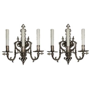 Antique French Figural Nickel-Plated Sconces, 19th century
