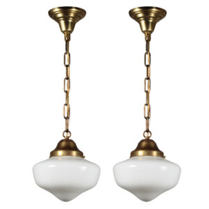 Matching Petite Antique Brass Schoolhouse Pendant Lights
